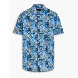 Bugatchi Shaped Fit Print Stretch Cotton Short Sleeve Button-Up Shirt Large NWT